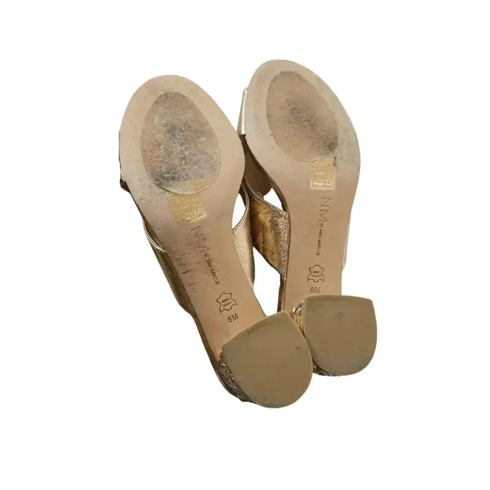 $259 Neiman Marcus Women's Gold Malvin Leather Jewel Sandals Shoes US 8 M
